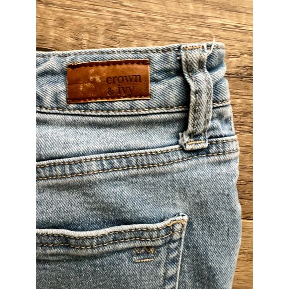 Crown & Ivy Vintage High Rise Straight Leg Jeans Dip Dyed Denim 8 Blue White - Picture 4 of 7